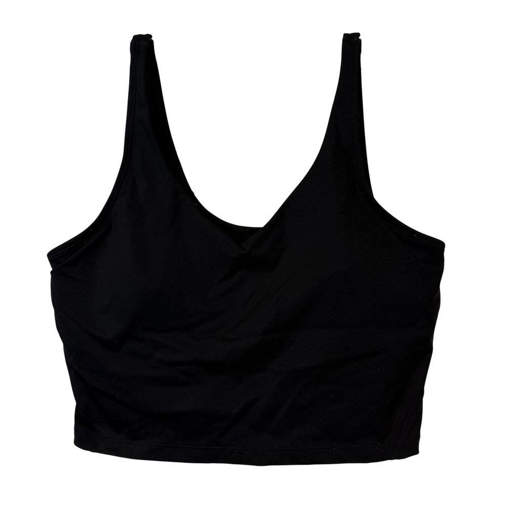 Womens Black V-Neck Cropped Tank Top Sports Bra Size Large Activewear Yoga Gym